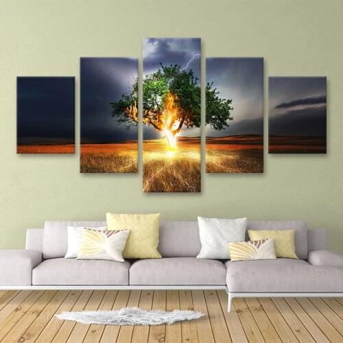 Modern Canvas Painting Poster lightning Thunder Season Trees Landscape Living Room Home Decor HD Printed Wall Art Pictures Frame