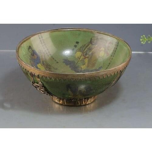 Old porcelain, Bowl ornament with Miao silver belt bottom ，Eight Immortals crossing the sea bowl Exquisite home decorations