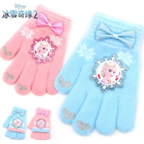 Hot Disney Frozen 2 Elsa Outdoor Keep Warm Kids Gloves Cartoon Half Finger Mittens Winter Gloves For Children Christmas Gifts