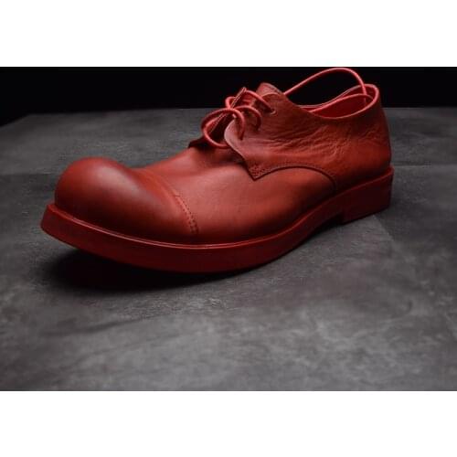 COW Leather Low Help Mens Big Scalp Shoes Round Head Thick Bottom Soft Leather Retro Shoes Hairdresser Designer