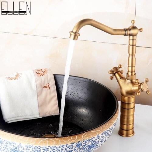 Vidric Unique antique brass Superior luxury faucet deck mounted tall taps double handle bathroom washbasin mixer swivel spout EL