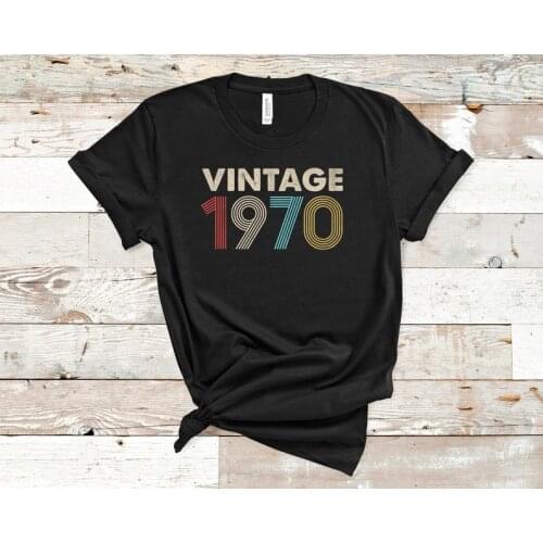 Vintage 1970 Distressed Retro Fade 51st Birthday Gift Party Shirt 100% Cotton Female Clothing O Neck Short Sleeve Girl Top Tee