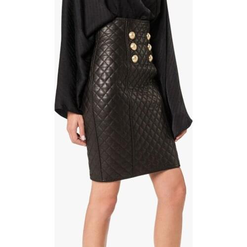QUALITY 2021 HIGH Newest Designer Skirt Womens Lion Butttons Embellished Zip Grid Leather Skirt