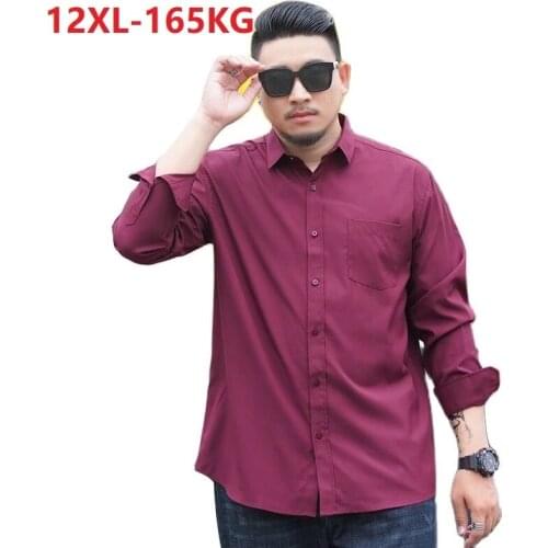 High quality autumn 10XL 12XL 11XL Large Size Men Shirt long Sleeve purple Blue Business formal Mens oversize office Shirt 66 80
