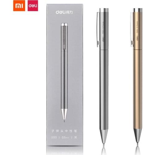 Xiaomi Deli 0.5MM Metal Frosted Neutral Gel Pen Turning Core Black Signature Pen Writing Stationery Students Office Supplies