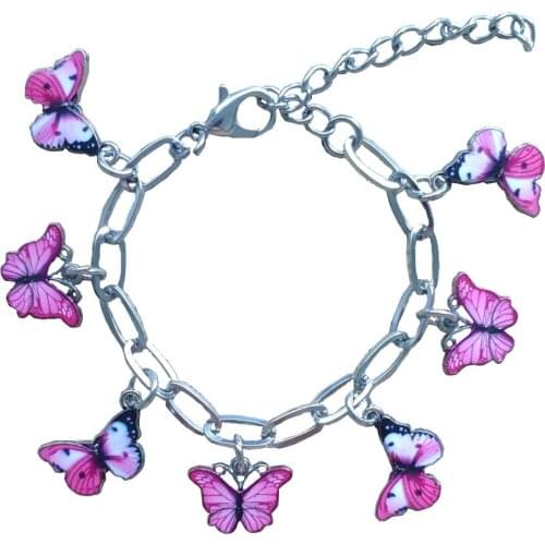 10 Styles Sweet Romantic Oil Dripping Colorful Butterfly Stainless Steel Charm Chain Bracelets Men Women Drop Shipping BF021-030