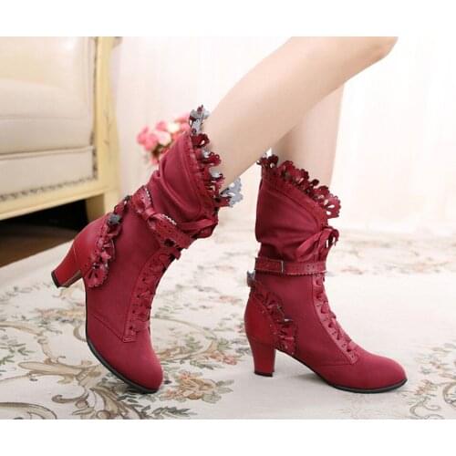 Winter kawaii girl sweet lolita shoes vintage round head plus cashmere keep warm women shoes cute bowknot kawaii snow boots loli