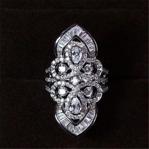 Luxury Big Jewelry Baroque Style 925 Sterling Silver ring Sona 5A zircon Stone Engagement Wedding Band Ring for women men Gift