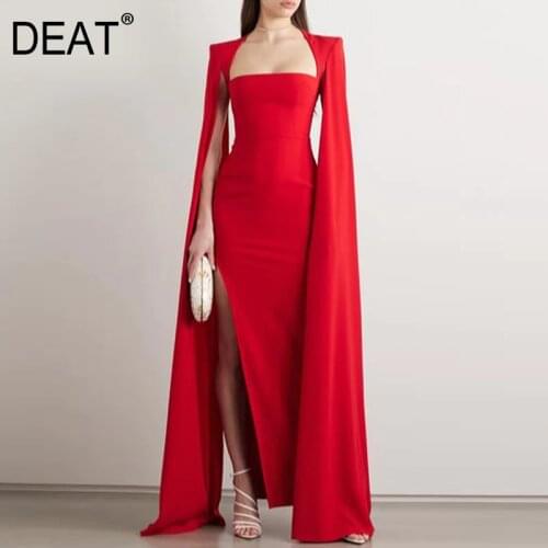 [DEAT] 2021 Spring Summer New Fashion Loose Solid Color Sleeveless Ankle-length High Waist Square Collar Elegant Dress 13Q405