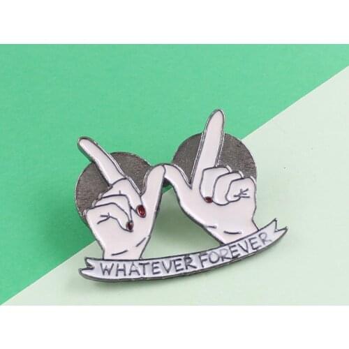 White Slogan Whatever Forever Finger Gesture Double V Victory Denim Jeans Lapel Pins Charming Creativity Enamel Brooches