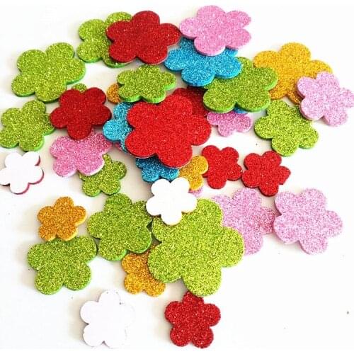 1bag/LOT,Glitter flower foam stickers Baby room decoration Early learning educational toys Kindergarten craft diy toys Handmade