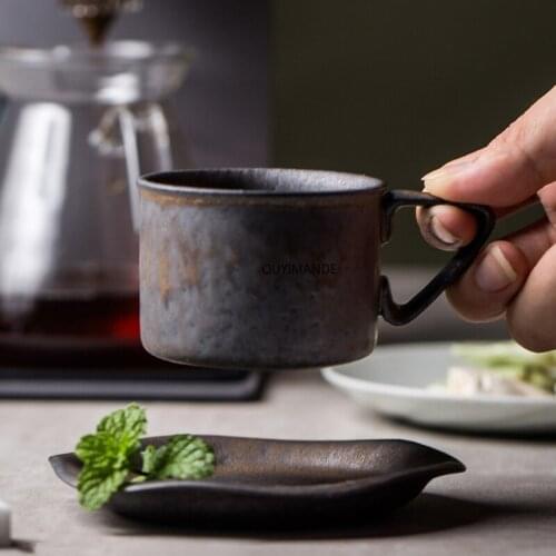 100ml Chinese retro Handmade gold glaze Ceramic coffee cup saucer set tea cup set mug Dessert Plate