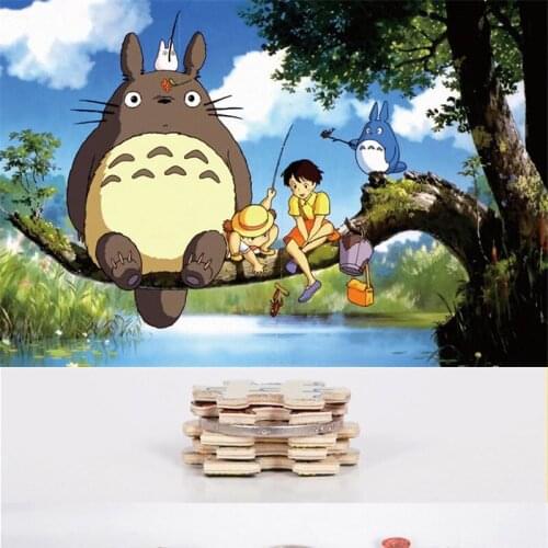 1000 PCs Jigsaw Puzzle Luxury Wood Totoro Fishing Totoro Moon Night Cartoon Anime Puzzle Educational Toys Gift