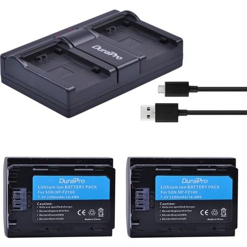 2PC 2280mAH NP FZ100 Battery + USB Charger for Sony NP-FZ100 BC-QZ1 Alpha 9, A7RIII, ILCE-7RM3 for Sony A9, A9R, Alpha 9s Camera