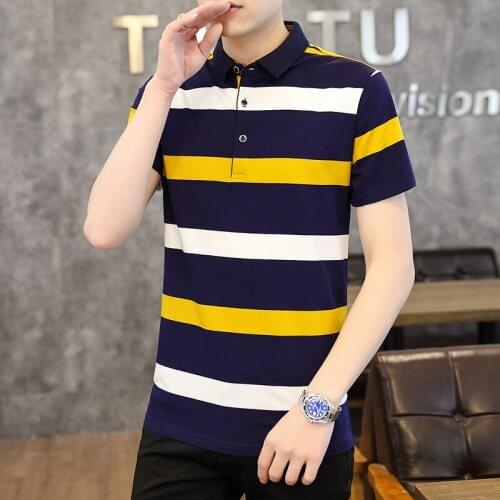 2021 Summer Business Casual Mens Short-Sleeved T-shirt Polo Collar Stripes Polo Shirt