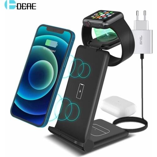3 In 1 Charging Dock Stand For iPhone 12 11 XS MAX XR X 8 Airpods Pro Apple Watch SE 6 5 4 3 2 15W Fast Wireless Charger Station