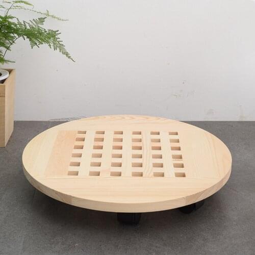 360° Swivel Wheel Flower Pot Tray Wooden Rotating Flower Pot Cart Wheeled Plant Stand Round Flowers Pots Holder Shelf Tray New