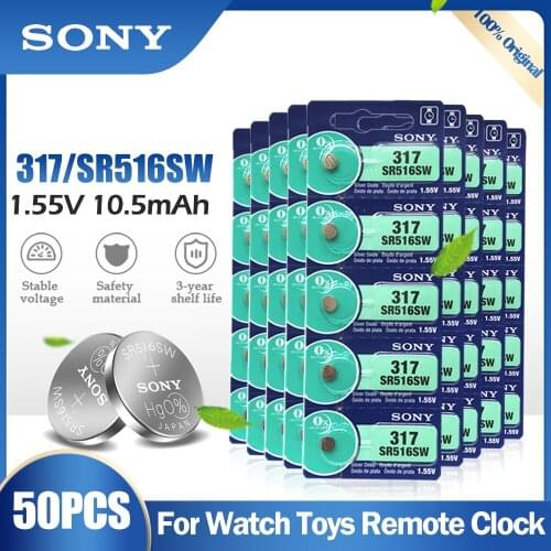50PCS Sony 317 SR516SW SR516 SR62 V317 D317 GP317 1.55V Silver Oxide Battery For Watch Toy Remote Button Coin Cell MADE IN JAPAN