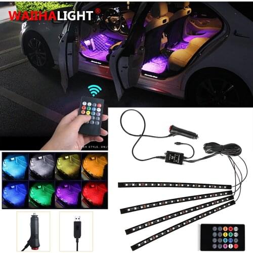 Auto LED RGB Interior Atmosphere Strip Light Decorative Foot Lamp With USB Wireless Remote Music Control Multiple Modes For Car