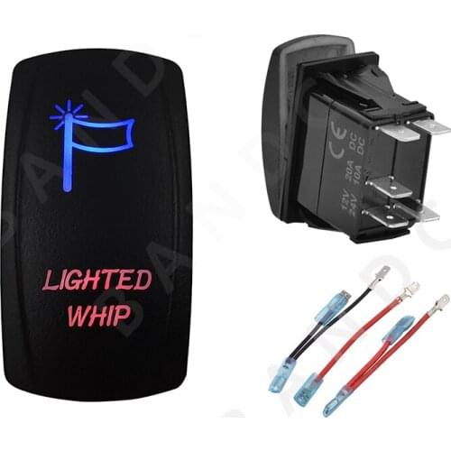 Car Boat Marine LIGHTED WHIP Rocker Switch 5P SPST Laser Blue&Red Leds ON-OFF for Marine Vehicles Sailboat Yacht，Jumper Wires