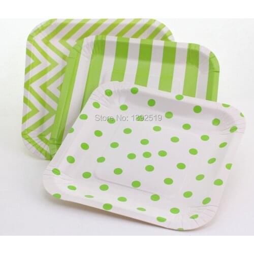 Free Shipping 120pcs Dessert Plate 7" Party Decoration Square Green Paper Plates Kids Birthday Party Christmas Decoration