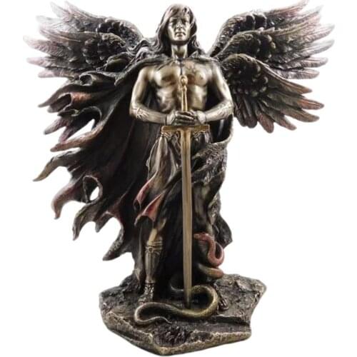 Bronzed Seraphim Six-winged Guardian Angel With Sword And Serpent Big Angel Statue Resin Statues Home Decoration
