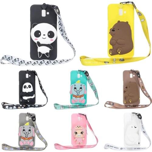 For Samsung Galaxy A7 2018 A9 Phone Cover Soft silicone Bear elephant wallet With Strap For Galaxy A6 Plus J6 J4 Plus 2018 cover