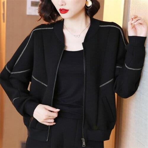 Black space cotton Jackets Womens Short Coats O-neck long sleeve zipper Outwear Simple loose Female Jacket Chaqueta de mujer