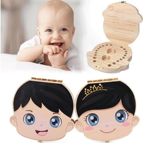 Chinese English Milk Tooth Wood Storage Box Organizer Fetal Hair Storage Box Deciduous Tooth Collection Container For Children