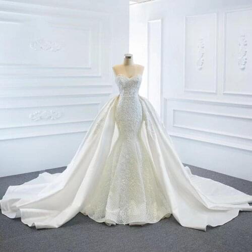 Elegant Sweetheart Mermaid Wedding Dress 2021 Detachable Train Lace Bridal Dress Long Train Custom Made Lace Wedding