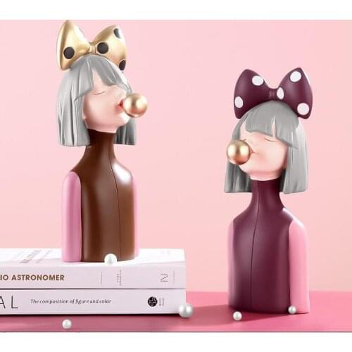 European Bubble Bowknot Girl Resin Ornaments Home Livingroom Desktop Figurines Crafts Office Sculpture Decoration Wedding Gift