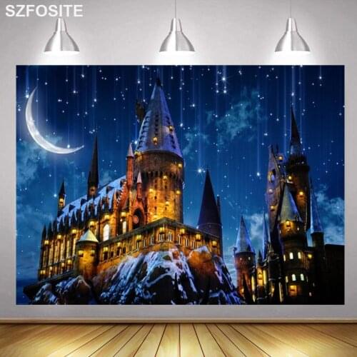 Summer Night Stars Moon Castle Photography Background Photo Family Room Scenic Picture Decoration Children Custom Vinyl Backdrop