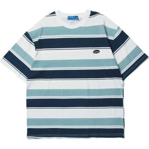 Mens Tops Streewear Stripe printed Cotton Short sleeve T-shirt For Men Loose Oversize T shirt Casual Hip Hop Tees Tops