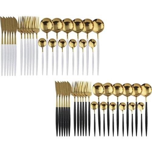 Hot XD-Cutlery Set Stainless Steel Reusable Dinnerware Set 24Pcs Kitchen Tableware Set Knife Fork Spoon Dinner Set