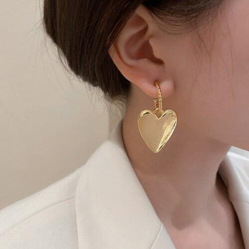 Punk Style Metal Big Heart Earrings For Women Simple Contracted Geometric Drop Earrings Korean New Design Jewelry
