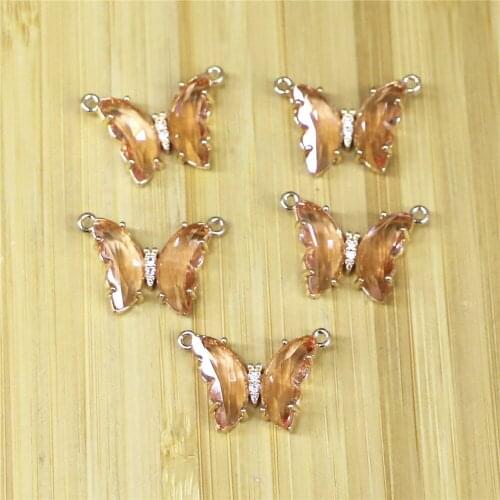 Korean Fashion Colorful Transparent Glass Shiny Crystal Butterfly Pendant Necklace for Women Temperament Wedding Jewelry Gifts