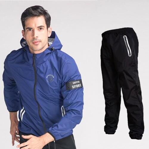 New Sauna Suit for Men Sweating Suits Workouts Hooded Sport Jacket+Pants Set Sweat Quick Lose Weight Fitness Running Jogging