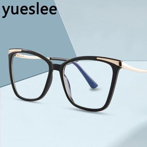 49613Plastic Titanium Square Anti-Blue Light Cat Eye Glasses Frame Men Women Optical Fashion Computer Eyeglasses