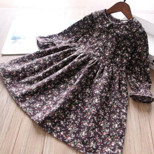 Fall girls flower dress spring new baby girl flower print long sleeve princess dresses wholesale