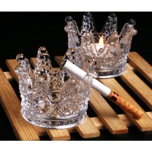 Practical Mini Round Crown European Crystal Glass Candlestick Cigarettes Ashtray Creative Living Room Office Cafe Hotel Decor