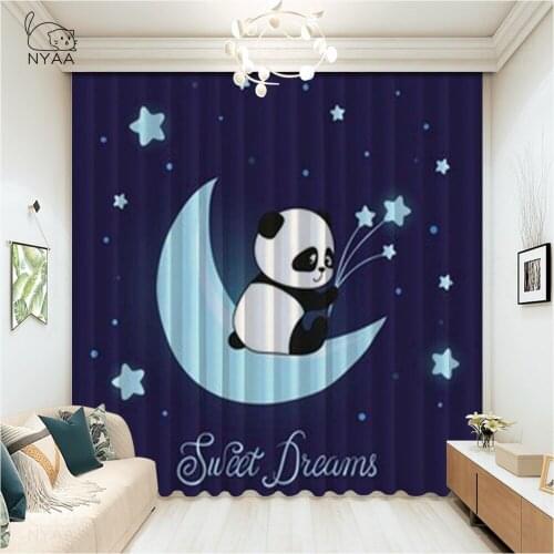 Lovely Panda Pattern Printing Curtains Kitchen Cartoon Fox White Curtain For Living Room Curtains On The Door Micro Shading