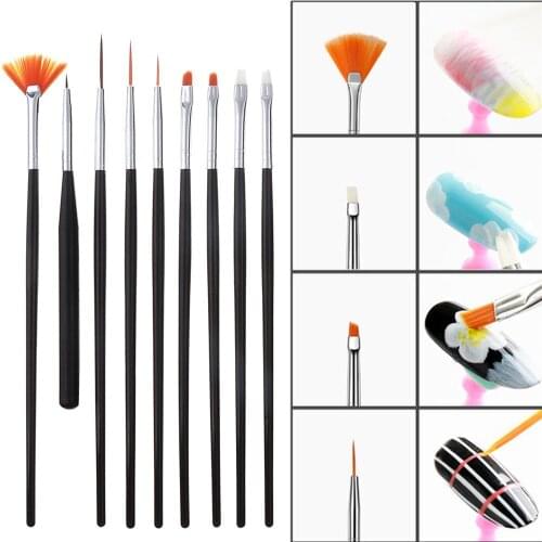 Professional UV Gel Acrylic Nail Art Brush Set Design Gel Polish Painting Drawing Pen Manicure Nails Tips Tools New Kit