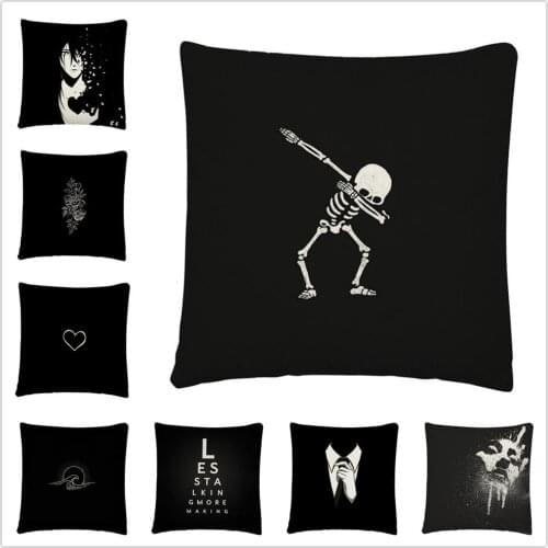 Simple black and white cat cartoon pattern Linen Cushion Cover Pillow Case for Home Sofa Car Decor Pillowcase 45X45cm