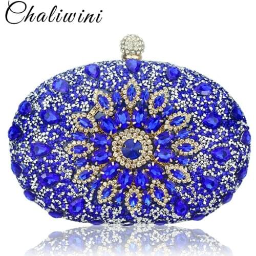 Wedding Diamond Floral Woman Bag Clutch Bag Blue Crystal Handbags Sling Package cell phone pocket Matching Bag Wallet Purse