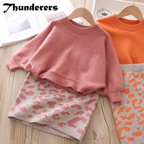 Thunderers Autumn Winter Knitted Kids Clothing Set For Girls Long Sleeve Children 2pcs Outfits Elegant Casual Baby Clothes Suit