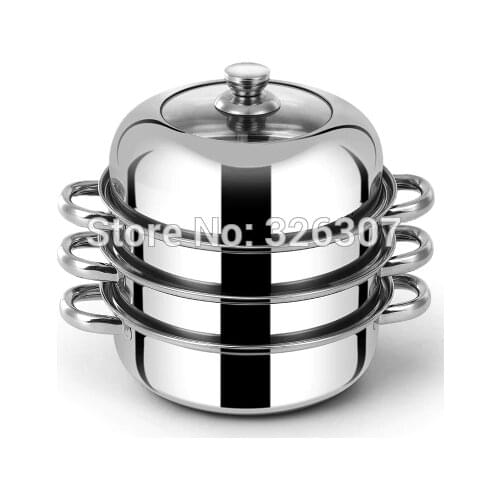 28cm three layers high quality stainless boiler triple double boiler cooking pots pans soup cuiseur vapeur inox steamer pod
