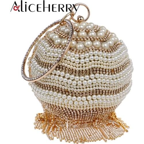 Round Pearl Evening Bags Luxury Diamond Women Day Clutch Purses Wallet Lady Crystal Beaded Wedding Party Small Tassels handbags