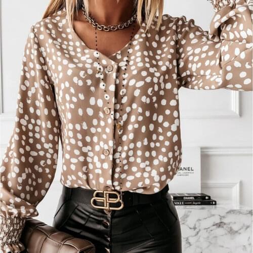 New Arrival V Neck Vintage Blouse Women Casual Plus Size Cardigan Long Sleeve Shirt Women Polka Dot Print Top Femme Blusas 12256