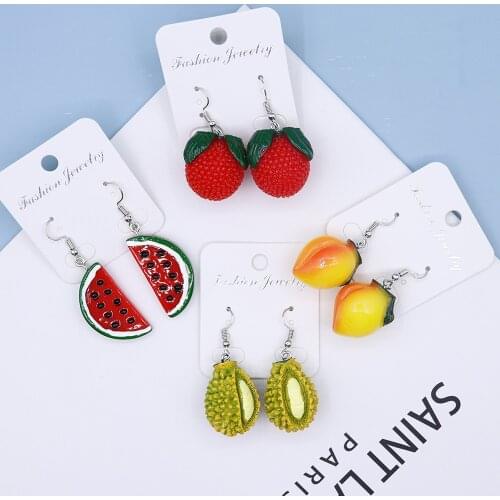 Korean creative simulation fruit girls dangle earrings durian watermelon peach lovely fresh earrings personality women earrings