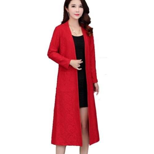 Brieuces Spring and autumn new womens lace jacket woman loose trench coat Long paragraph cardigan lace coat